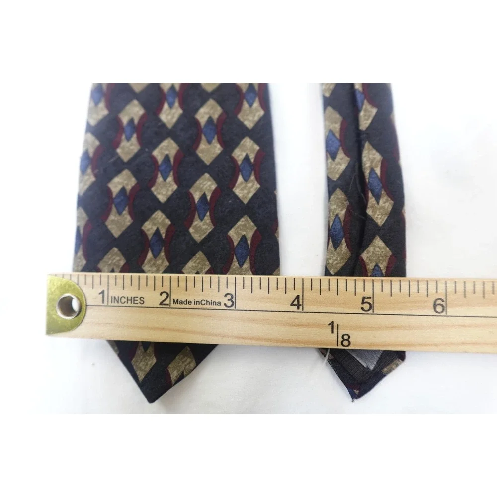 Puritan Tie Black Gold Red Diamond Pattern Vintage 90s Mens Necktie‎ Classic
